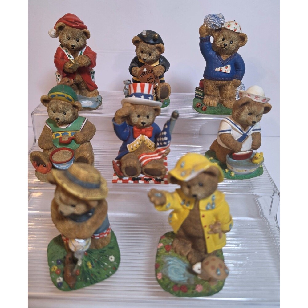 Set of 8 Danbury Mint Resin Bears Representing 8 Months of the Year READ